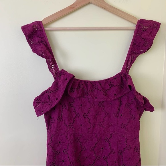 Lulu’s Biscay Magenta Ruffled Eyelet Lace Sleeveless Dress in Large - Picture 6 of 15